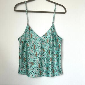 Victoria's Secret Aqua Blue Tiger Floral Satin Sleepwear Tank Top M Relaxed